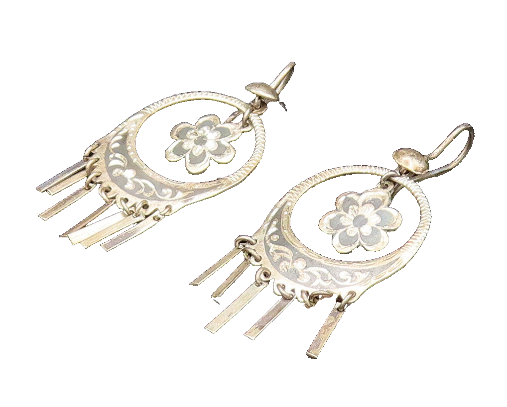 EAST EUROPE 925 Silver  Vintage Open Circle Floral Dangle Earrings  EG11943