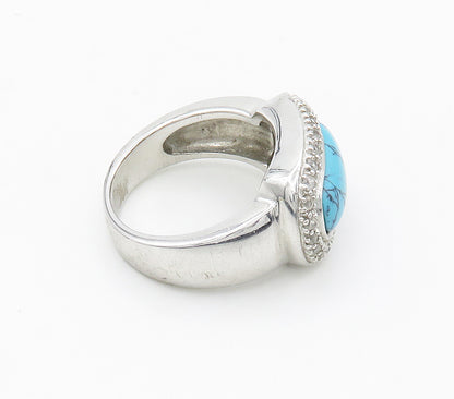 925 Sterling Silver  Turquoise & Topaz Shiny Dome Cocktail Ring Sz 8  RG15350