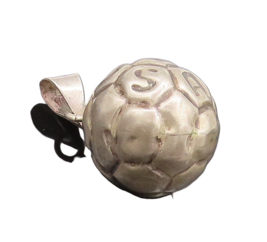 925 Sterling Silver Vintage Pendant MEXICO Puffed Football Jingles  PT22718