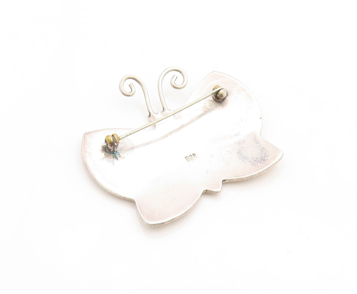 925 Sterling Silver Vintage Brooch Pin Solid Carved Happy Butterfly  BP11396