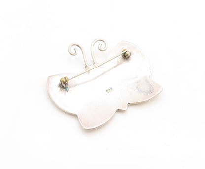 925 Sterling Silver Vintage Brooch Pin Solid Carved Happy Butterfly  BP11396