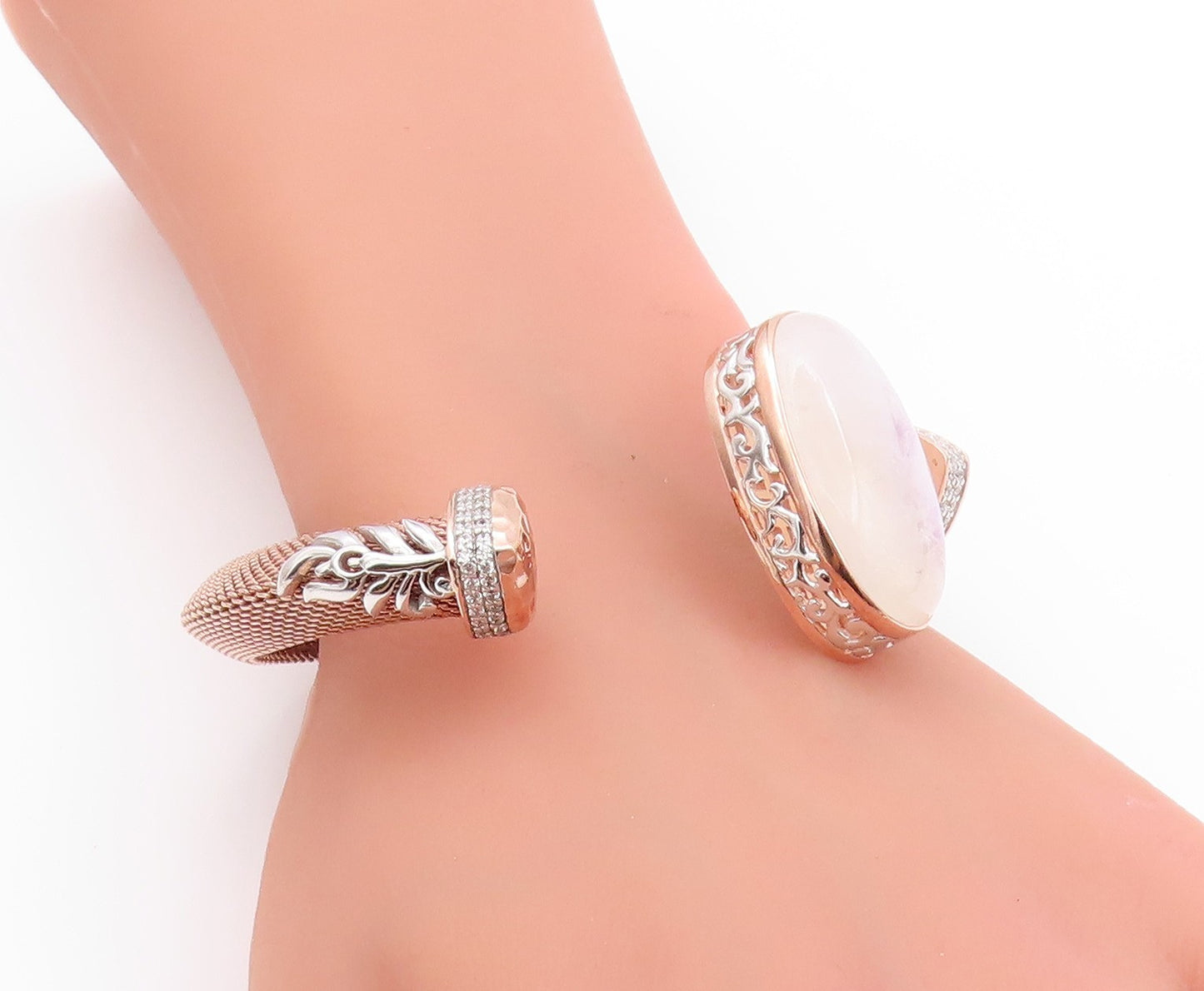 925 Sterling Silver Vintage Bracelet Rose Gold Plated Oval Opal & CZ  BT11232