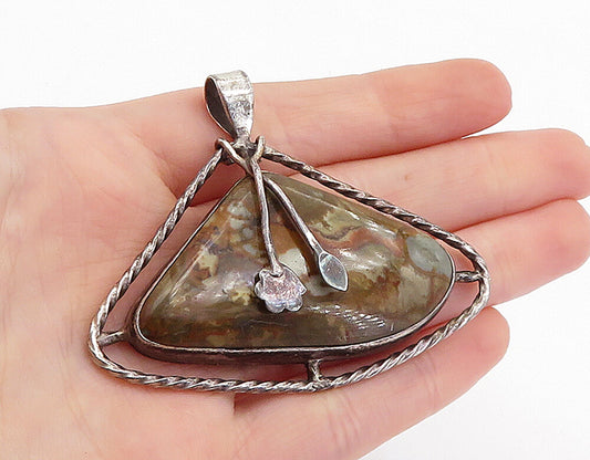 925 Sterling Silver Vintage Multi Color Jasper Twist Drop Pendant PT3963
