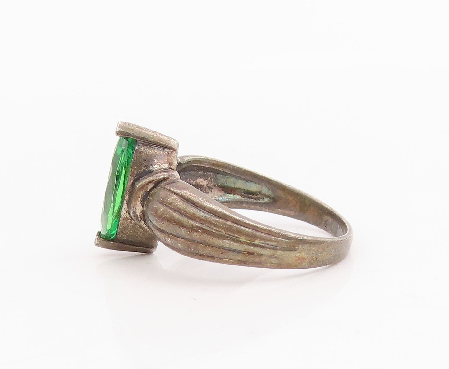 925 Sterling Silver Vintage Ring Dark Tone Marquise Cut Green CZ  Sz 6  RG31721
