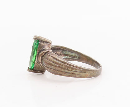 925 Sterling Silver Vintage Ring Dark Tone Marquise Cut Green CZ  Sz 6  RG31721