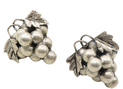 TAXCO MEXICO 925 Silver  Vintage Grape Bunch Motif Non Pierce Earrings  EG5058