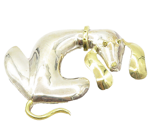 MEXICO 925 Sterling Silver  Vintage Shiny 2 Tone Dog Motif Brooch Pin  BP6904