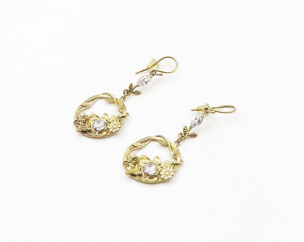 ISRAEL 925 Silver  Vintage Cubic Zirconia Floral Butterfly Earrings  EG9620