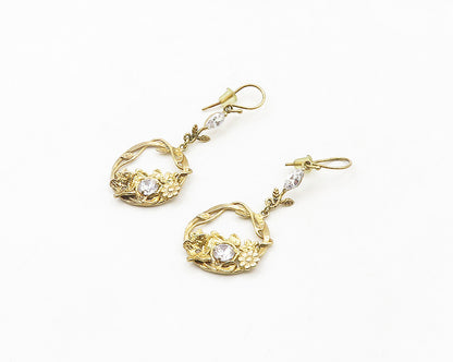 ISRAEL 925 Silver  Vintage Cubic Zirconia Floral Butterfly Earrings  EG9620