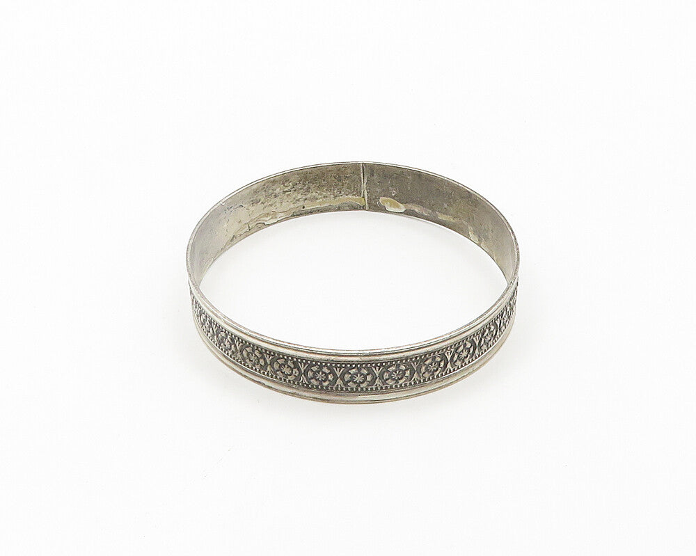 JEWEL ART 925 Sterling Silver  Vintage Floral Pattern Bangle Bracelet  BT7741