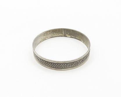 JEWEL ART 925 Sterling Silver  Vintage Floral Pattern Bangle Bracelet  BT7741