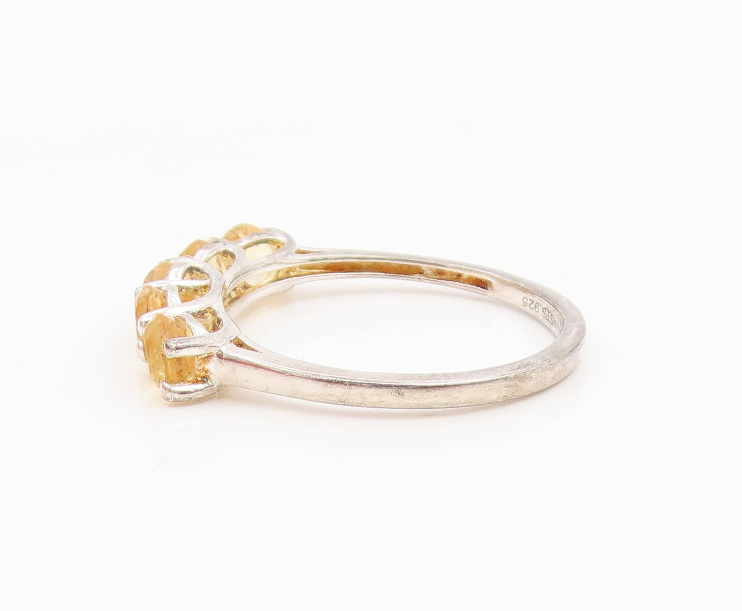 925 Sterling Silver Vintage Ring Five Stone Citrine Elegant Band Sz 8.5 RG34998
