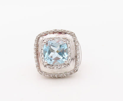 925 Sterling Silver Vintage Ring Large White Square Cut Blue Topaz  Sz 7 RG30787