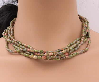925 Sterling Silver Vintage Necklace Cabochon Turquoise Multi Chain  NE4381