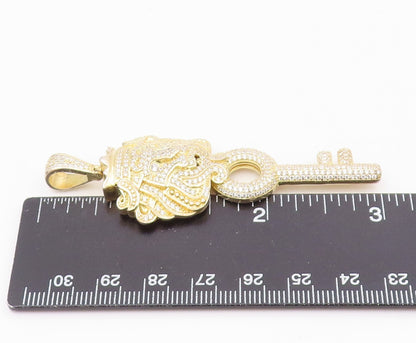 925 Sterling Silver  Vintage Cubic Zirconia Royal Lion Key Pendant  PT19622