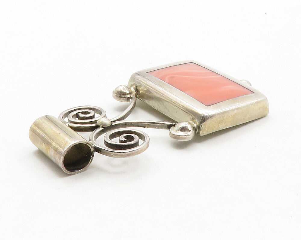 925 Sterling Silver Vintage Inlaid Rhodochrosite Swirl Slide Pendant PT9780