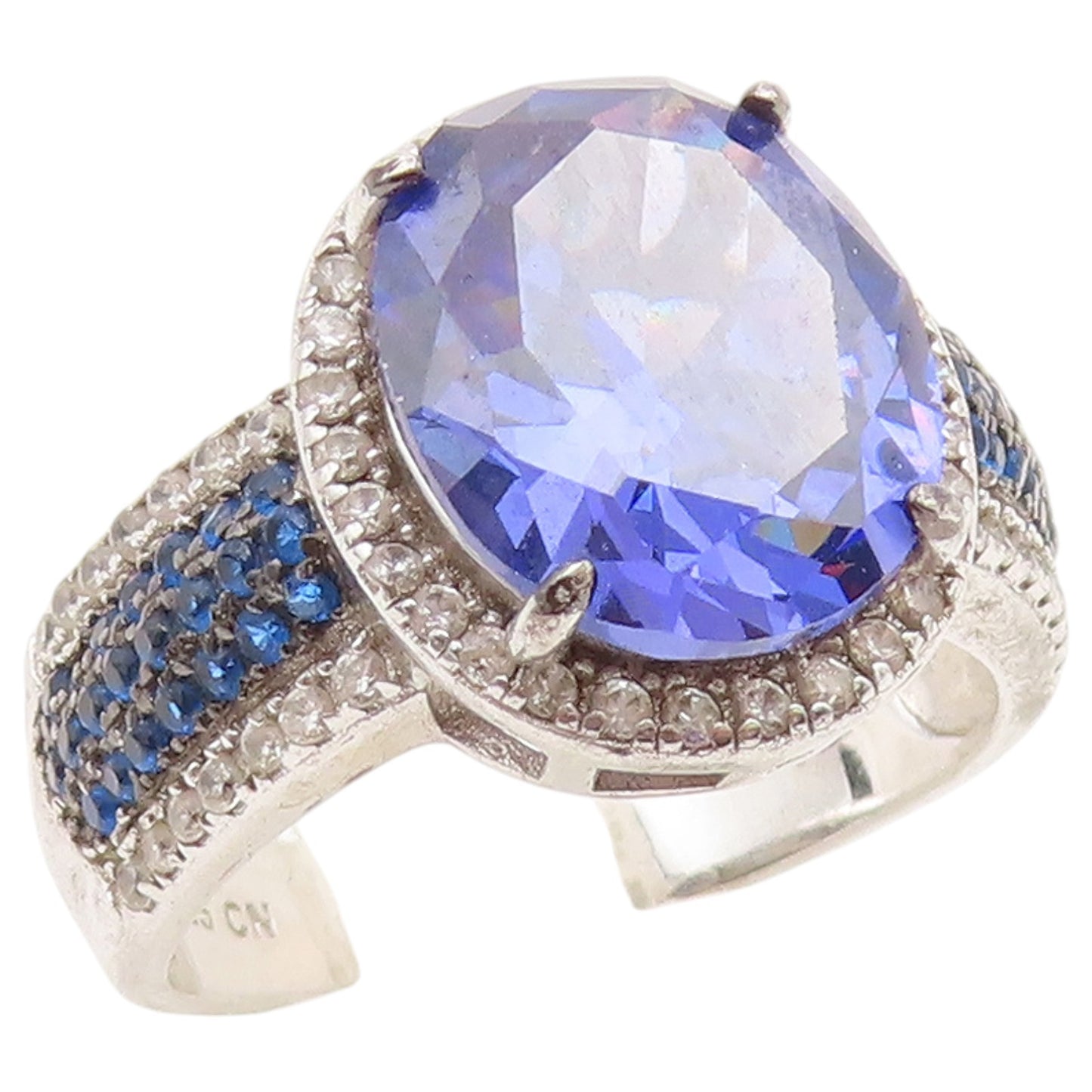 925 Sterling Silver Vintage Ring Tanzanite & Topaz Statement Band  Sz 7  RG36750