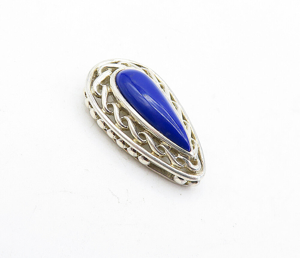 925 Sterling Silver  Vintage Lapis Lazuli Swirl Tear Drop Pendant  PT3370