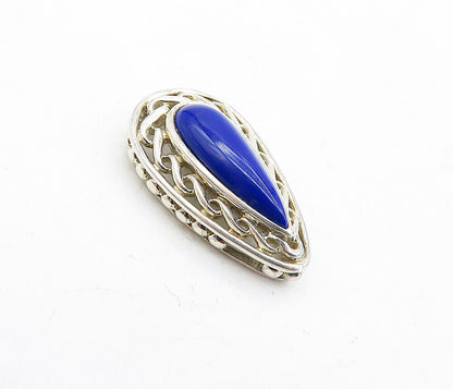 925 Sterling Silver  Vintage Lapis Lazuli Swirl Tear Drop Pendant  PT3370