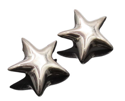 TIFFANY MEXICO 14k GOLD 925 Silver  Vintage Solid Cut Star Earrings  EG12730