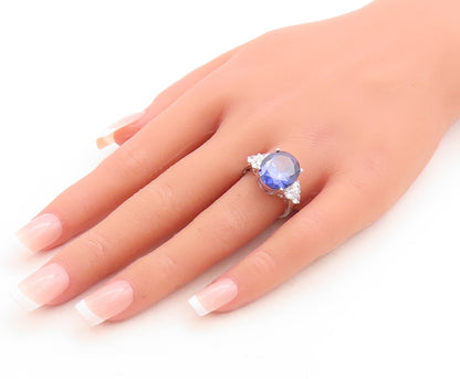 925 Sterling Silver Vintage Ring Round Cut Sapphire Beaded CZ  Sz 7  RG30106