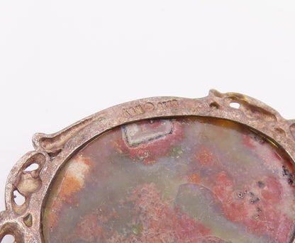 925 Sterling Silver Vintage Pendant Antique Oval Cabochon Jasper Charm  PT26248