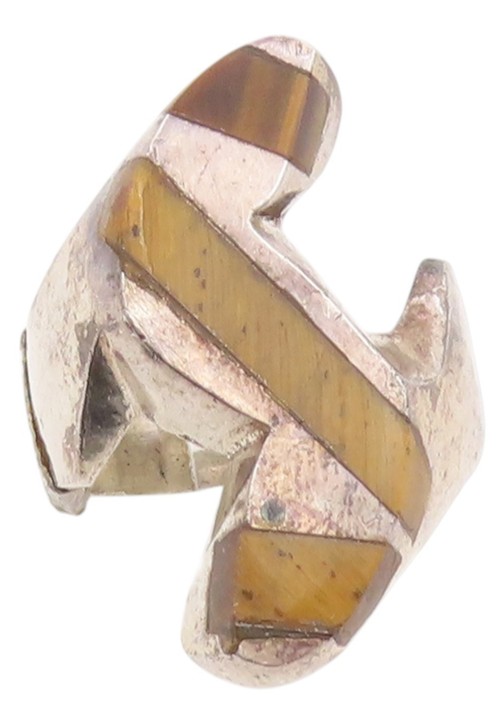 925 Sterling Silver Vintage Ring Solid Cutout Tiger's Eye Inlay  Sz 9  RG33280
