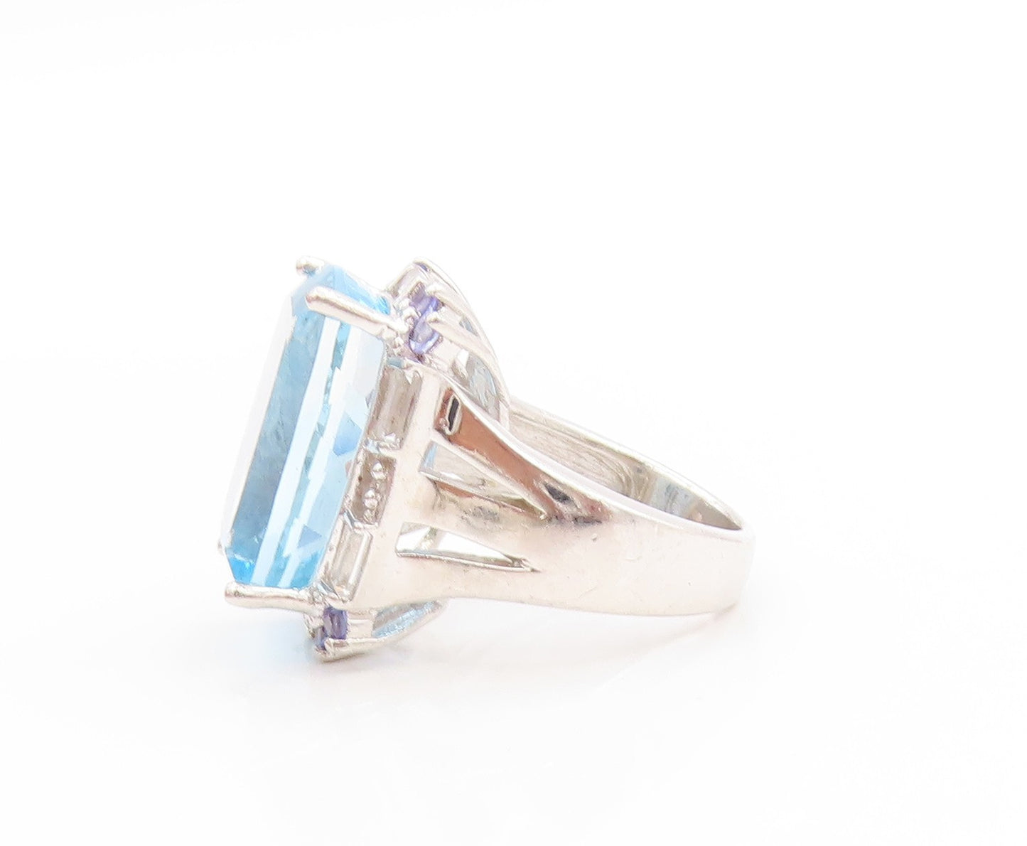 925 Sterling Silver Vintage Ring Faceted Topaz & Tanzanite Band  Sz 5  RG33726