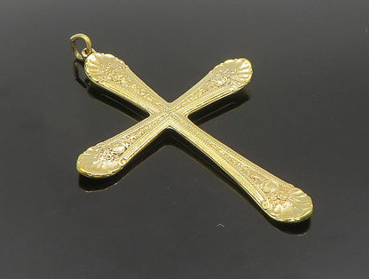 925 Silver  Vintage Gold Plated Textured Religious Cross Pendant  PT20168