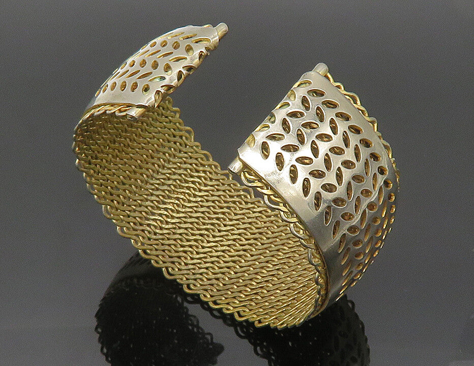 VOLUPTE 925 terling Silver  Vintage Shiny Floral Leaf Vine Cuff Bracelet  BT8069