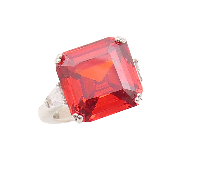 925 Sterling Silver Vintage Ring Square Cut Res & White CZ  Sz 7.5  RG29572