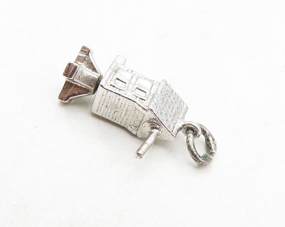 925 Sterling Silver  Vintage Shiny Petite Bird House Motif Pendant  PT7370