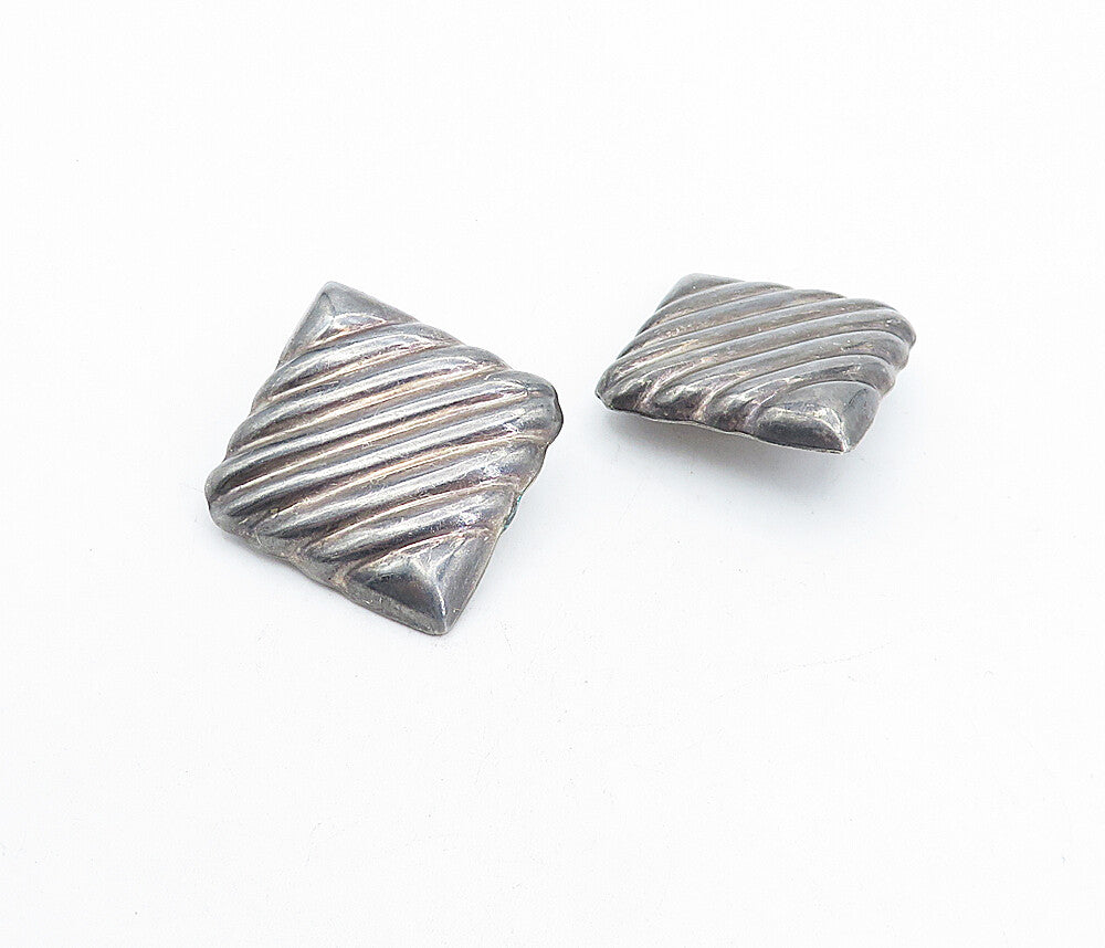 MEXICO 925 Sterling Silver  Vintage Oxidized Square Non Pierce Earrings EG2169