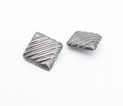 MEXICO 925 Sterling Silver  Vintage Oxidized Square Non Pierce Earrings EG2169
