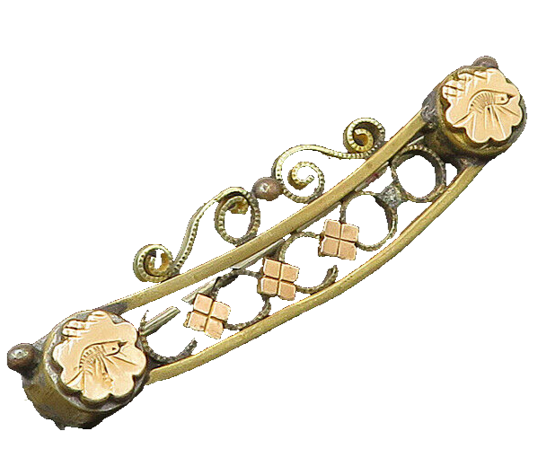 925 Silver & 18K GOLD  Vintage Antique 2 Tone Floral Swirl Brooch Pin  BP8861