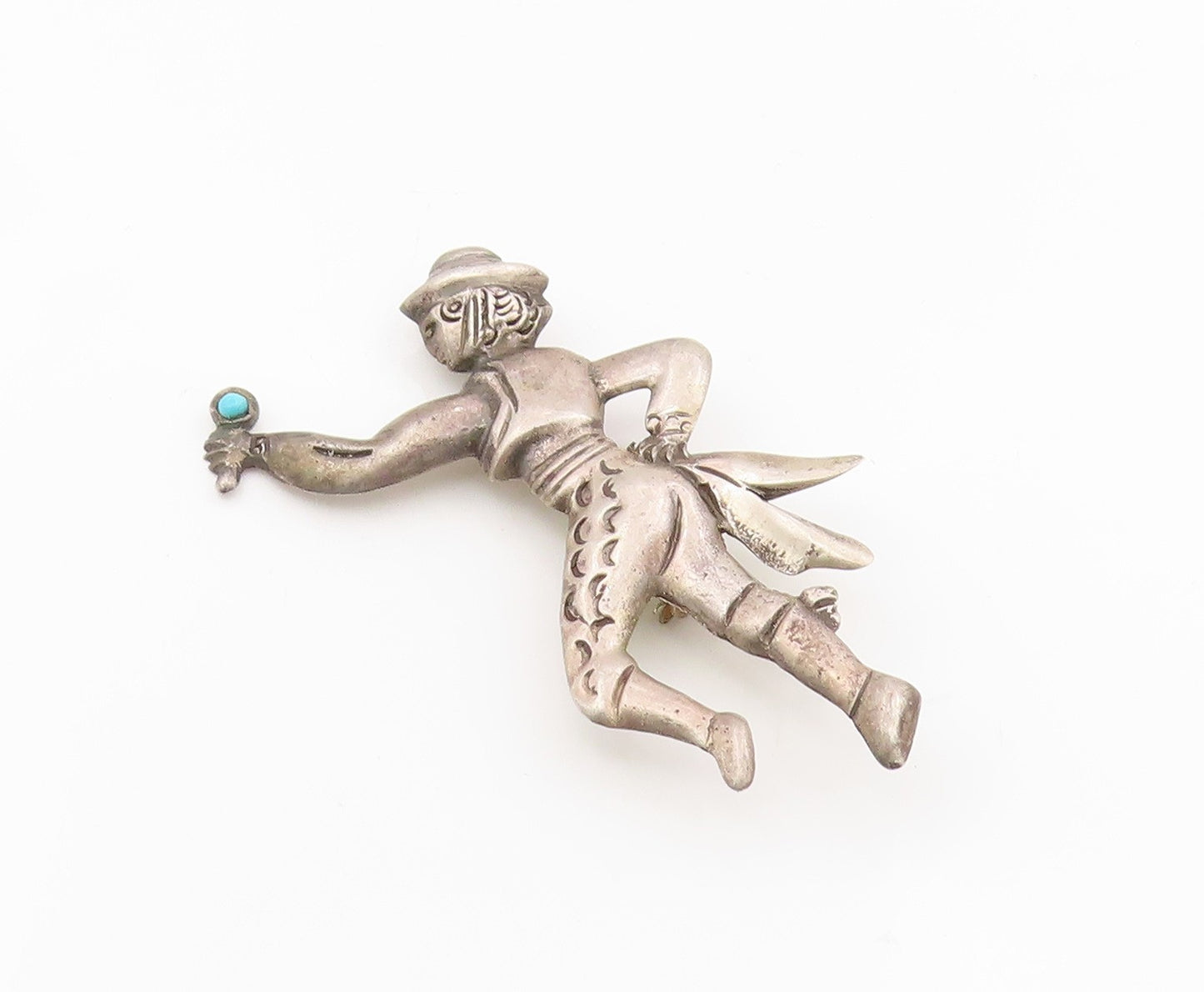 925 Sterling Silver Vintage Brooch MEXICO Turquoise Flamenco Dancer Pin  BP12130