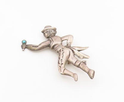 925 Sterling Silver Vintage Brooch MEXICO Turquoise Flamenco Dancer Pin  BP12130