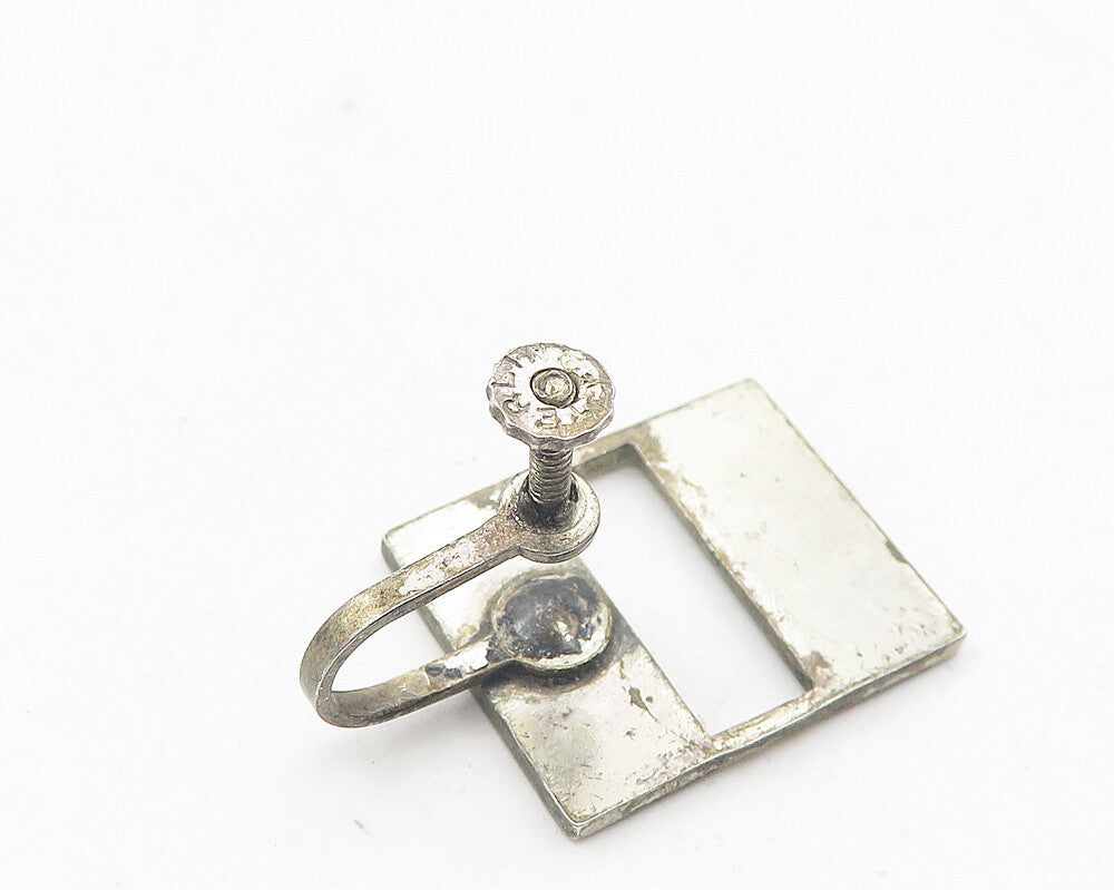 925 Sterling Silver  Vintage Cutout Square Non Pierce Screw On Earrings EG6233
