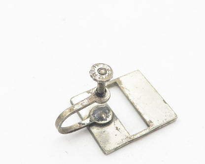 925 Sterling Silver  Vintage Cutout Square Non Pierce Screw On Earrings EG6233