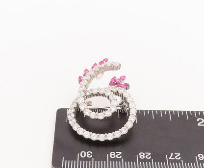 925 Sterling Silver Vintage Brooch Pin Designer Two Tone CZ Band Loop  BP11050