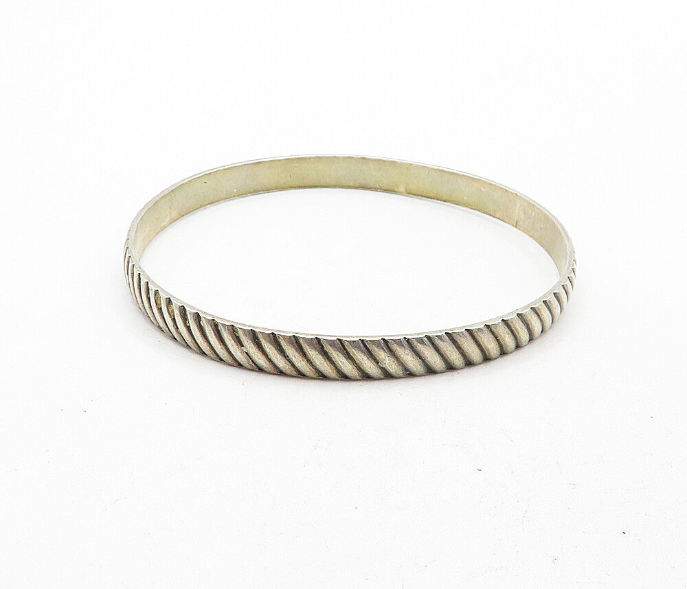 925 Sterling Silver Vintage Dark Tone Slanted Etched Bangle Bracelet BT1674