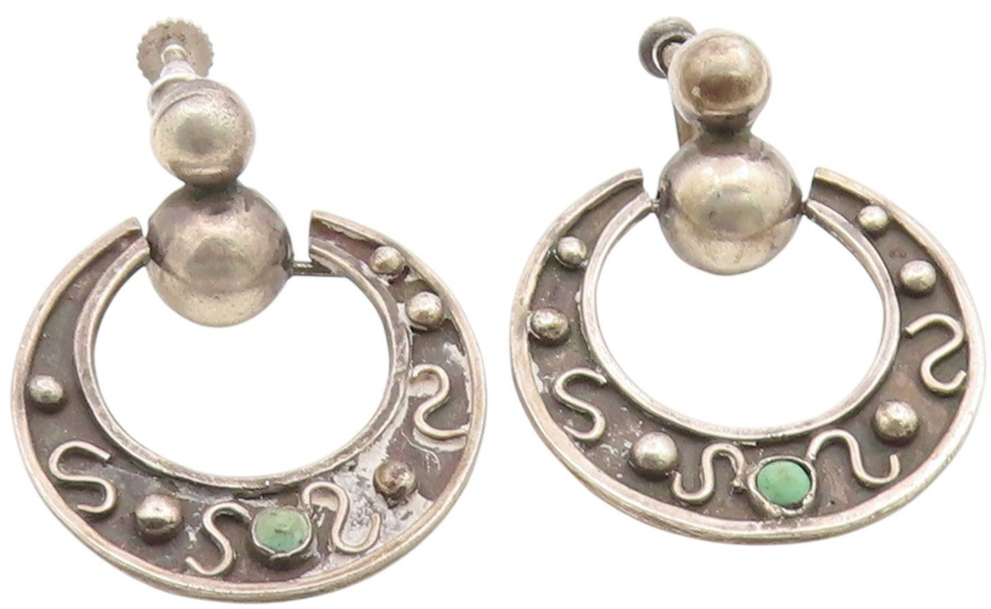925 Sterling Silver Vintage Earrings MEXICO Turquoise Screw Back Drop  EG14189