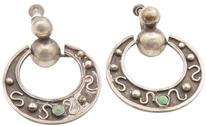 925 Sterling Silver Vintage Earrings MEXICO Turquoise Screw Back Drop  EG14189