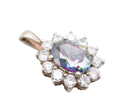 925 Sterling Silver  Vintage Mystic Topaz Sparkling Floral Pendant  PT7285