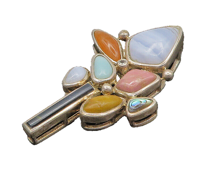 WHITNEY KELLY 925 Silver Vintage Agate Onyx & Multi Stone Pendant PT16708