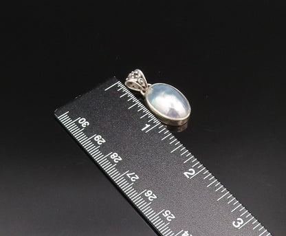 925 Silver  Vintage Cabochon Mother Of Pearl Detailed Bail Pendant  PT21455