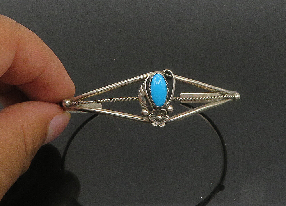 SUZIE LEE NAVAJO 925 Silver  Vintage Turquoise Floral Cuff Bracelet  BT8444