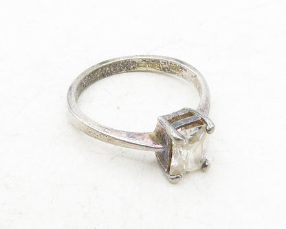 925 Sterling Silver  Vintage Cubic Zirconia Smooth Solitaire Ring Sz 6  RG9605