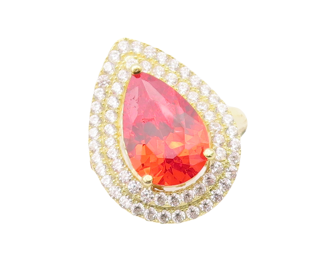 925 Sterling Silver Vintage Ring Gold Plated Red & White CZ Sz 7 RG29329