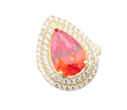 925 Sterling Silver Vintage Ring Gold Plated Red & White CZ Sz 7 RG29329